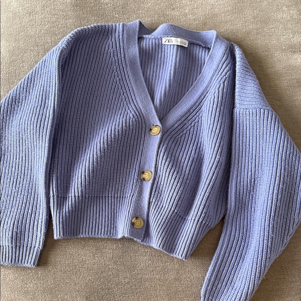 Zara Women's Light Purple Ribbed Cardigan